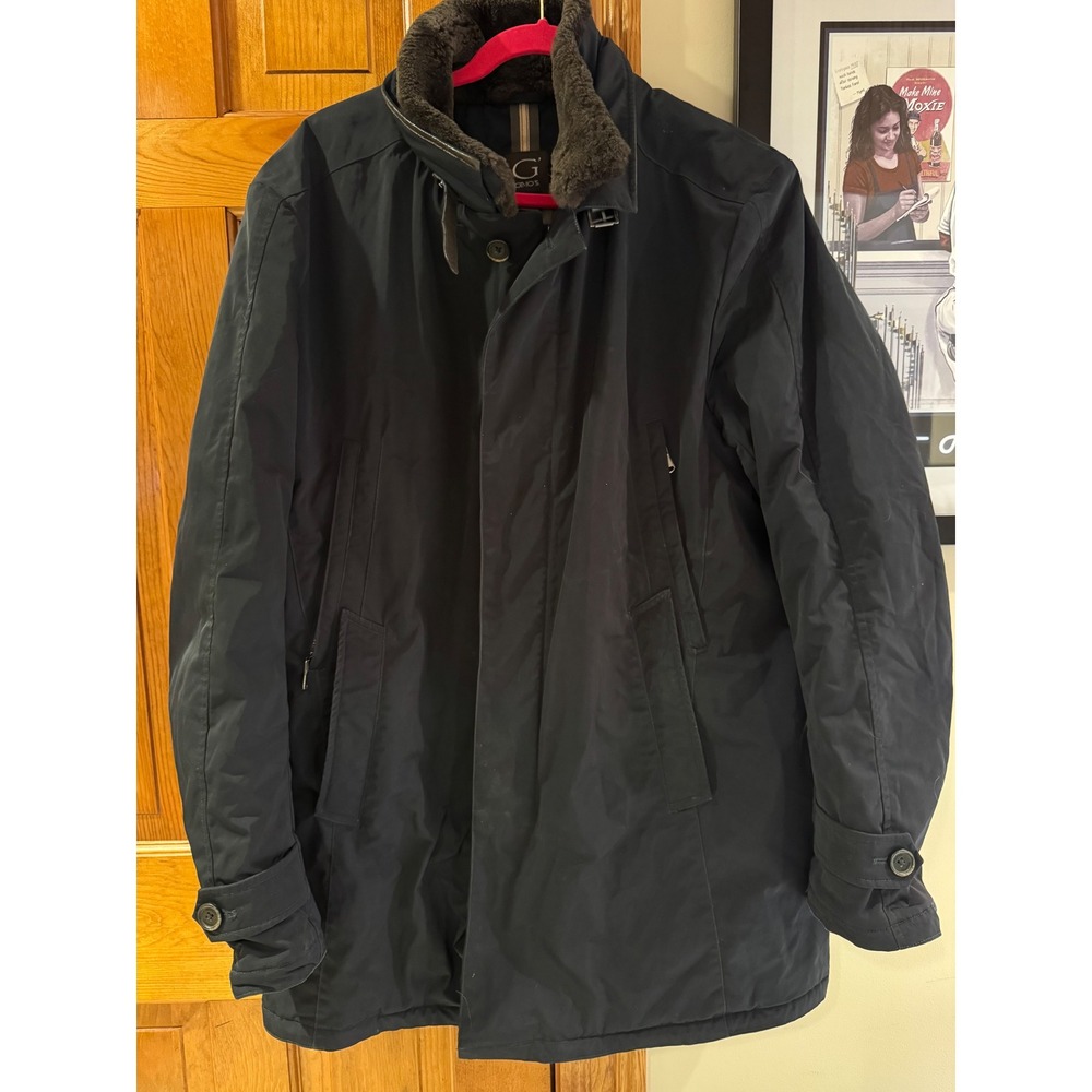 Gimo's Mens Navy Blue Parka Jacket Lamb Shearling‎ Collar Quilted Lining 3U300